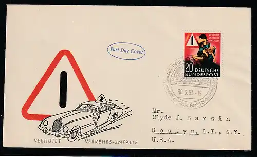 Bund: FDC  Verkehrsunfallverhütung 1953
