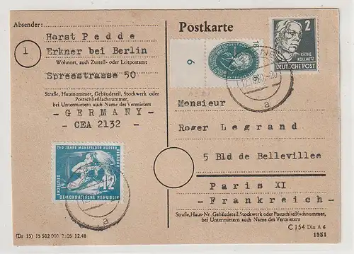 DDR, Ausland-Karte 1950 mit guter Frankatur 