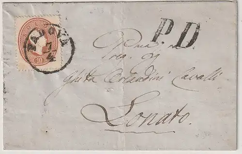 Lombardei-Venetien: Nr. 13 auf kompl. Briefhülle, gepr. Goller