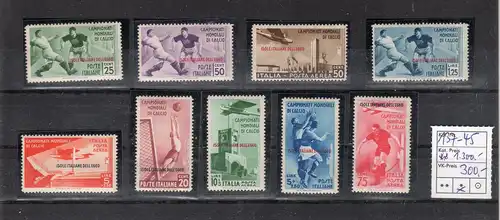 Italien, Ägäische Inseln, Fußball-Weltmeisterschaft Mi.-Nr.137-145,ungebraucht.