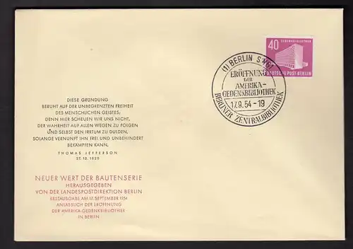 Berlin, FDC. Mi.-Nr. 122 - Amerika-Gedenkbibliothek