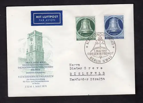 Berlin, FDC. Mi.-Nr. 76-78 - Glocke links 10 und 30 Pfg.