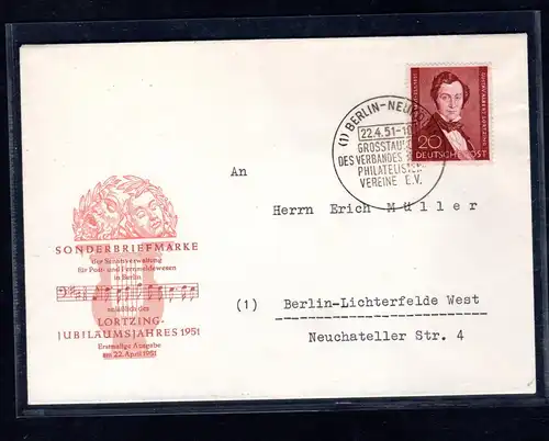 Berlin-FDC: Lortzing 1951. (Nr. 74)