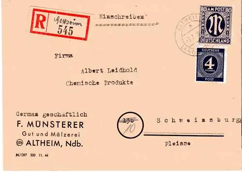 Bizone, R-Fernbrief mit Mi.-Nr. 34 a Az + ZUFr., FA. Dr. Koch.BPP