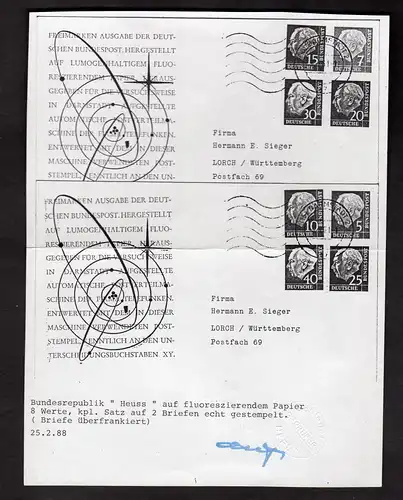 Bund, Heuss-lumogen auf 2 Briefen, Befund Schlegel.