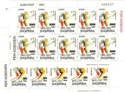 Albanien, Kosovo-Hilfe 2001 in Kleinbögen, ** (MNH)