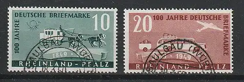 Frz.Zone/Rheinl.-Pfalz: 100 Jahre dt. Briefmarke, gest., geprüft