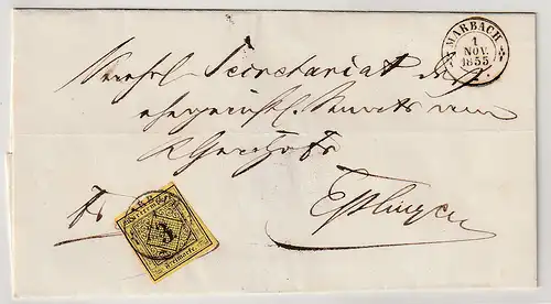 Württemberg: Briefhülle ab Marbach mit EF Nr 2y, geprüft