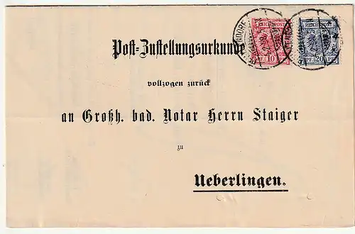 DR: Zustellungsurkunde mit Krone/Adler-Frankatur