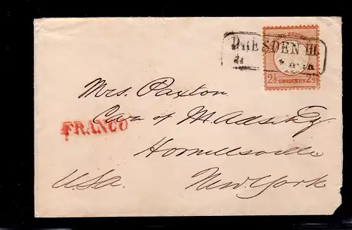 DR, Mi.-Nr. 21a EF., als Auslandbrief nach New York, Befund J.-L.