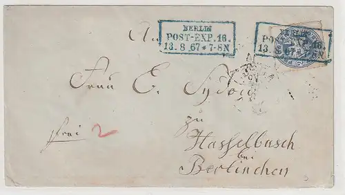 Preußen: Brief EF Nr. 17 ab Berlin (PE 16) nach Hasselbusch