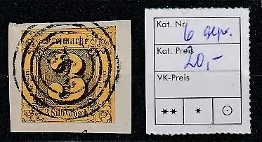 Thurn&Taxis: Nr. 6, zentr. Nrnstempel 292, auf Briefstück, gepr. Sem