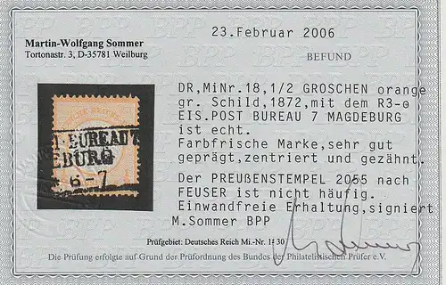 DR: Brustschild Nr. 18, Preußenstempel Magdebg., Befund Sommer