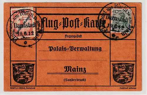 "Gelber Hund" - Flugpostkarte ab Darmstadt 19.6.12