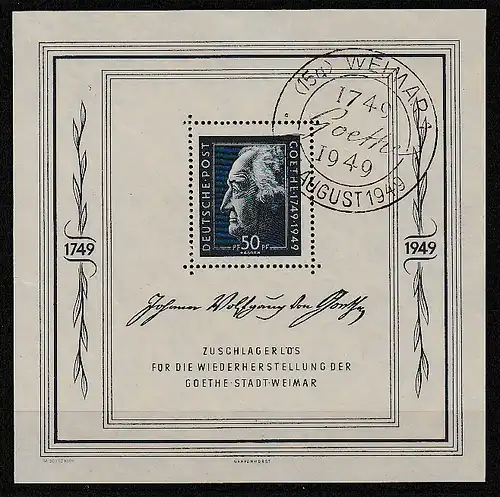 SBZ: Goetheblock , Sonderstempel Weimar, bestgeprüft