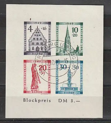 Frz. Zone: Wiederaufbau Freiburg Block 1B, gest., geprüft Schlegel BPP