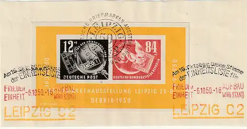 Seltener 3-farbiger propagandistischer Sonderstempel auf Bl. 7