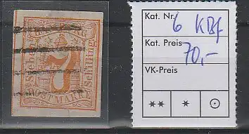 Hamburg: Nr. 6, gestempelt. Befund Mehlmann BPP "einwandfrei"