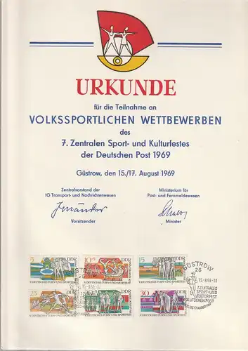 DDR-Gedenkblatt A3 - 1969 "Teilnahme an Volkssportlichen..."