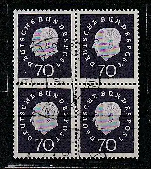 Bund: 70 Pfg. Heuß III im 4-er-Block, gest., geprüft