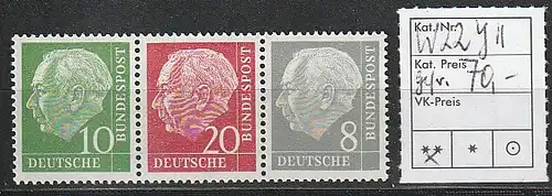 Heuß-Zusammendruck W 22 YII, postfrisch **, geprüft