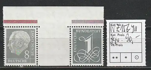 Heuß-Zusammendruck WZ 15b YII, postfrisch **, geprüft