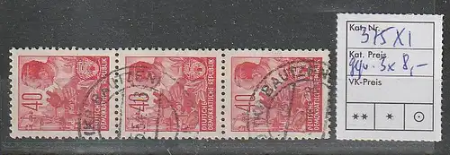 Fünfjahrplan I: senkrechter 3er-Streifen 40 Pfg., gest., geprüft