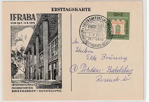 IFRABA 1953: 10 Pfg. portorichtig, Bedarf auf Schmuckkarte