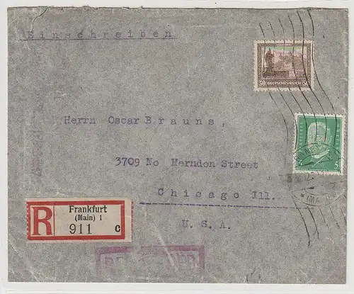 Einschreiben in die USA; mit u.a. 50 Pfg. Bauwerke (Nr. 453)