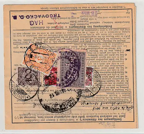 Paketkarte mit u.a. 3er-Streifen der 362 y