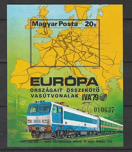 Ungarn - Block Europ. Eisenbahnverbindungen geschnitten, postfrisch (MNH)