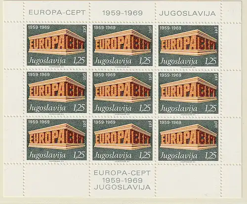 Jugoslawien - II. Auflage: Europa-Ausgabe 1969 im Kleinbogen, postfrisch (MNH)