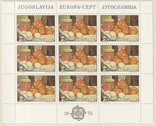 Jugoslawien - II. Auflage: Europa-Ausgabe 1975 im Kleinbogen, postfrisch (MNH)