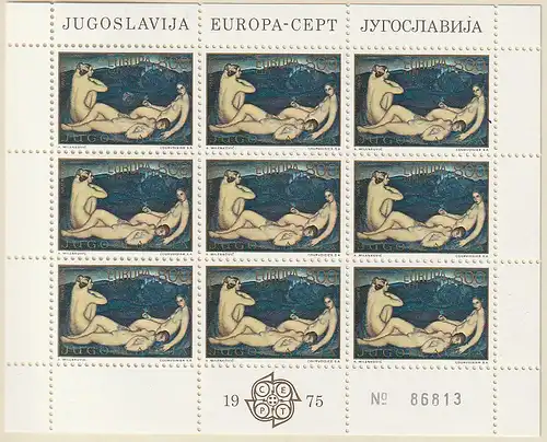Jugoslawien - II. Auflage: Europa-Ausgabe 1975 im Kleinbogen, postfrisch (MNH)