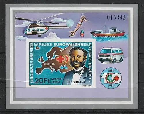 Ungarn - Block 149 (Rotes Kreuz), geschnitten, ** (MNH)