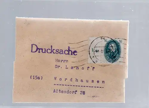 Streifband mit Nr. 267 (J. Grimm) Einzelfrankatur