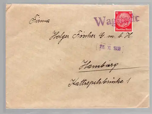 Sudetenland, Brief mit Notstempel Wagstadt 1938