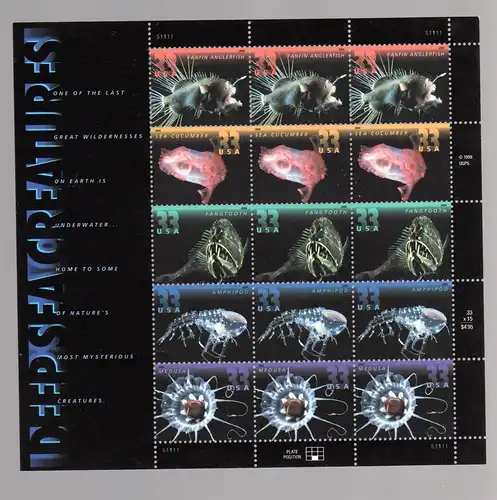 USA ** im Bogen 3379-83 Deep Sea Creatures