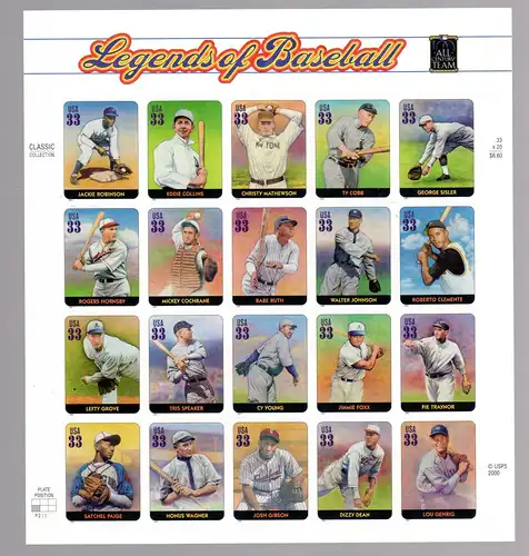USA ** im Bogen 3337-56 Legends of Baseball
