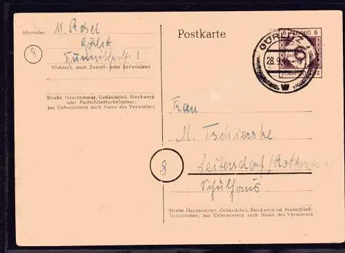 SBZ, Lokalpost-Ganzsache Görlitz, P899, galaufen.