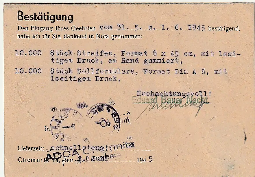 Sächsische Schwärzung Chemnitz Firmenkarte 5 Pfg.