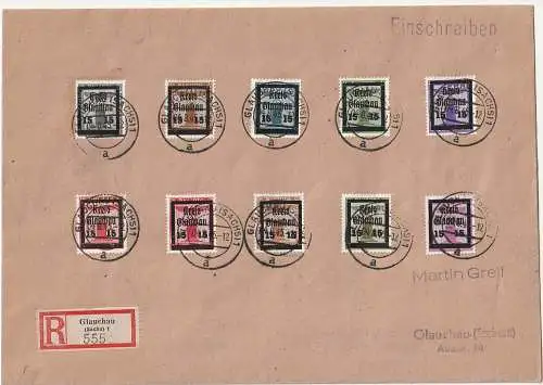 Glauchau Partei-Dienstmarken komplett auf Händlerbrief, gepr.
