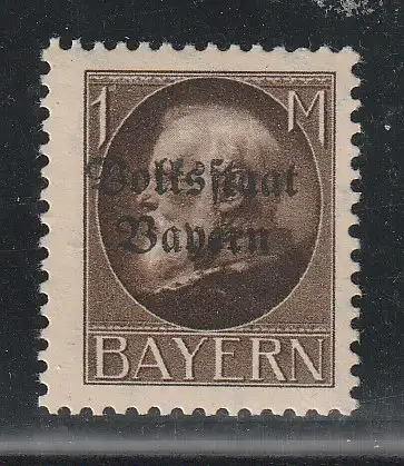 Bayern 1 Mark "Volksstaat" **, gez., geprüft Helbig BPP