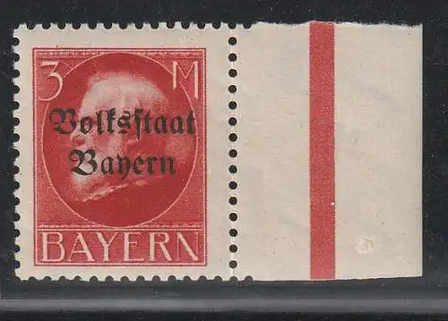 Bayern 3 Mark "Volksstaat",** gez., geprüft Helbig BPP