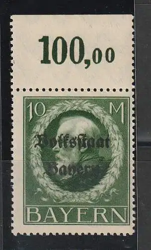 Bayern 10 Mark "Volksstaat", **, geprüft Helbig BPP