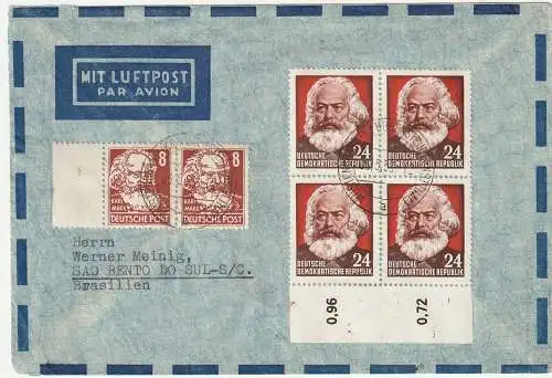 DDR: 6x Karl Marx auf LP-Brief nach Brasilien