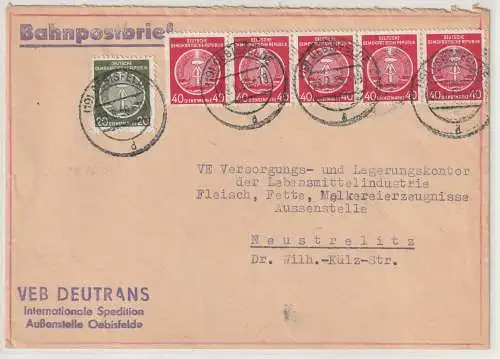 Bahnpostbrief mit 5er-Streifen der Nr. 12 + ZuF