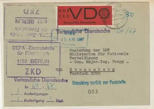 ZKD-Brief an Ministerium für Nat. Verteidigung, frankiert mit VD 3x