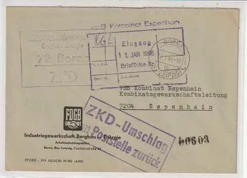 ZKD-Brief: "ZKD-Umschlag an Poststelle zurück", Kastenstempel
