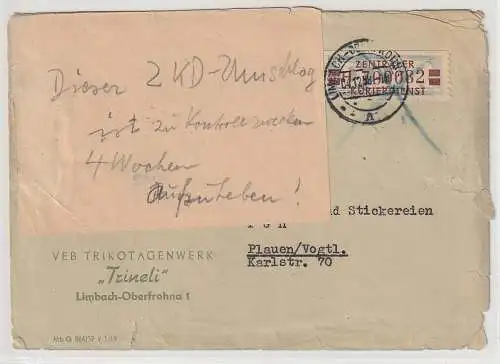 ZKD-Brief: "Dieser ZKD-Umschlag..." Klebezettel, handschriftlich